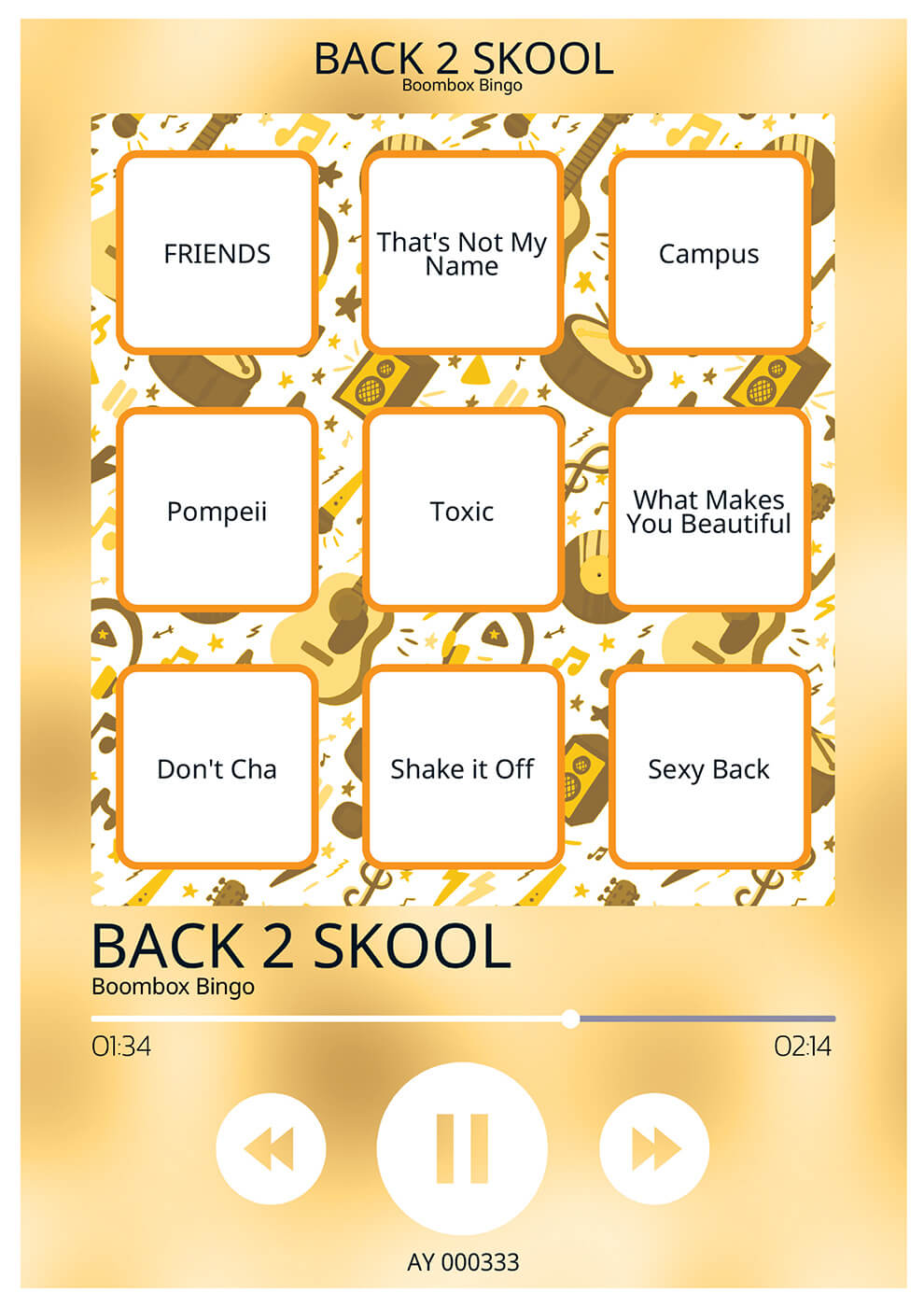 Back 2 Skool Boombox Bingo