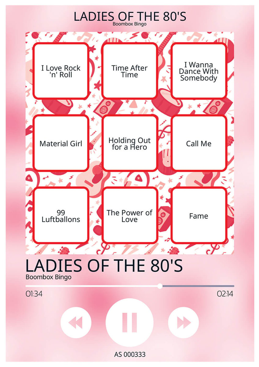 Ladies of the 80's Boombox Bingo