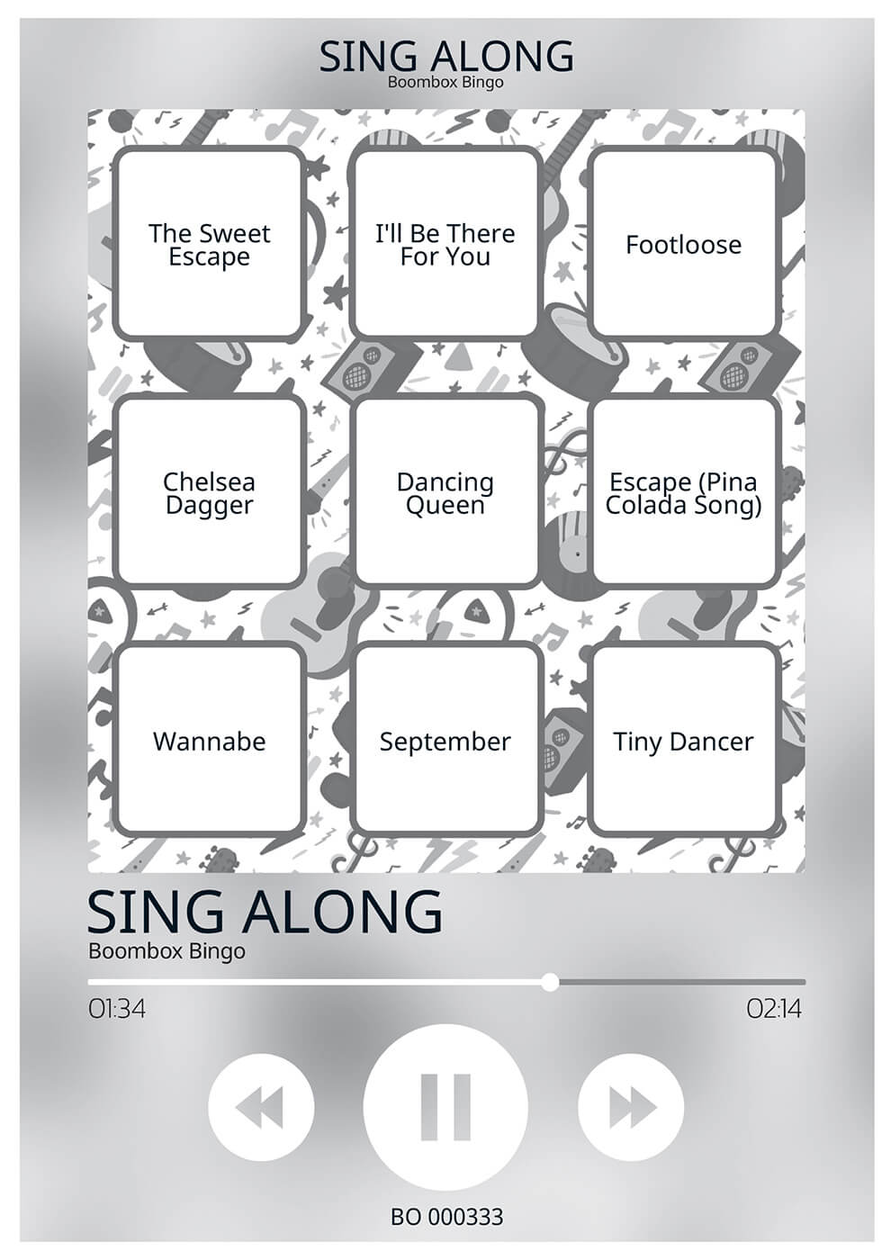 Sing Along Boombox Bingo