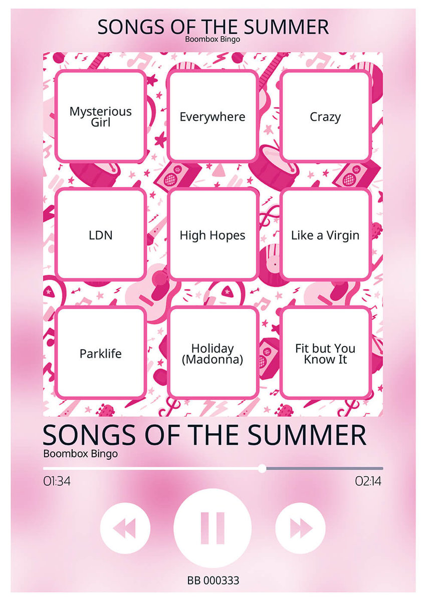 Songs of the Summer Boombox Bingo
