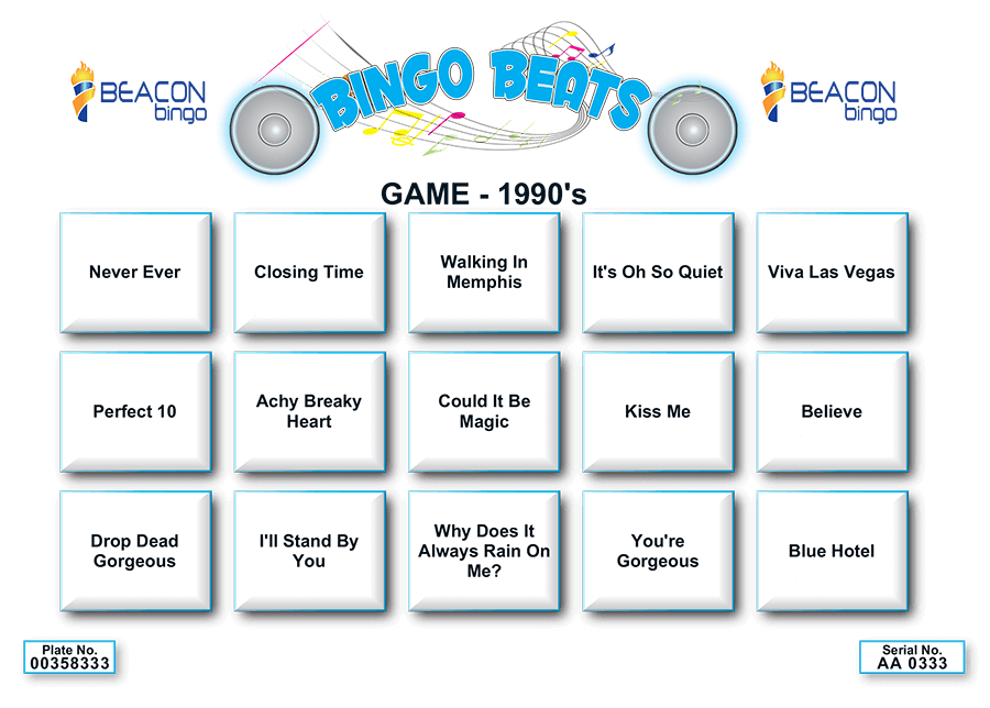 Music Bingo. Choose your Favourite Decade!